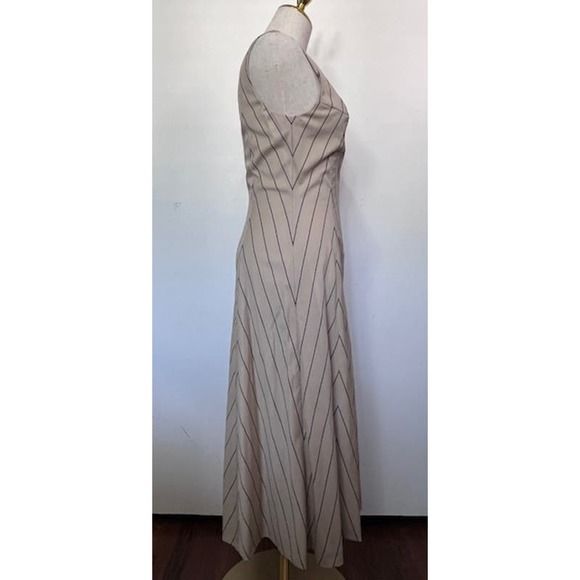 VINTAGE Rare Y2K 2001 MIGUEL ADROVER Striped Creme Navy Dress US 8 - Picture 8 of 12